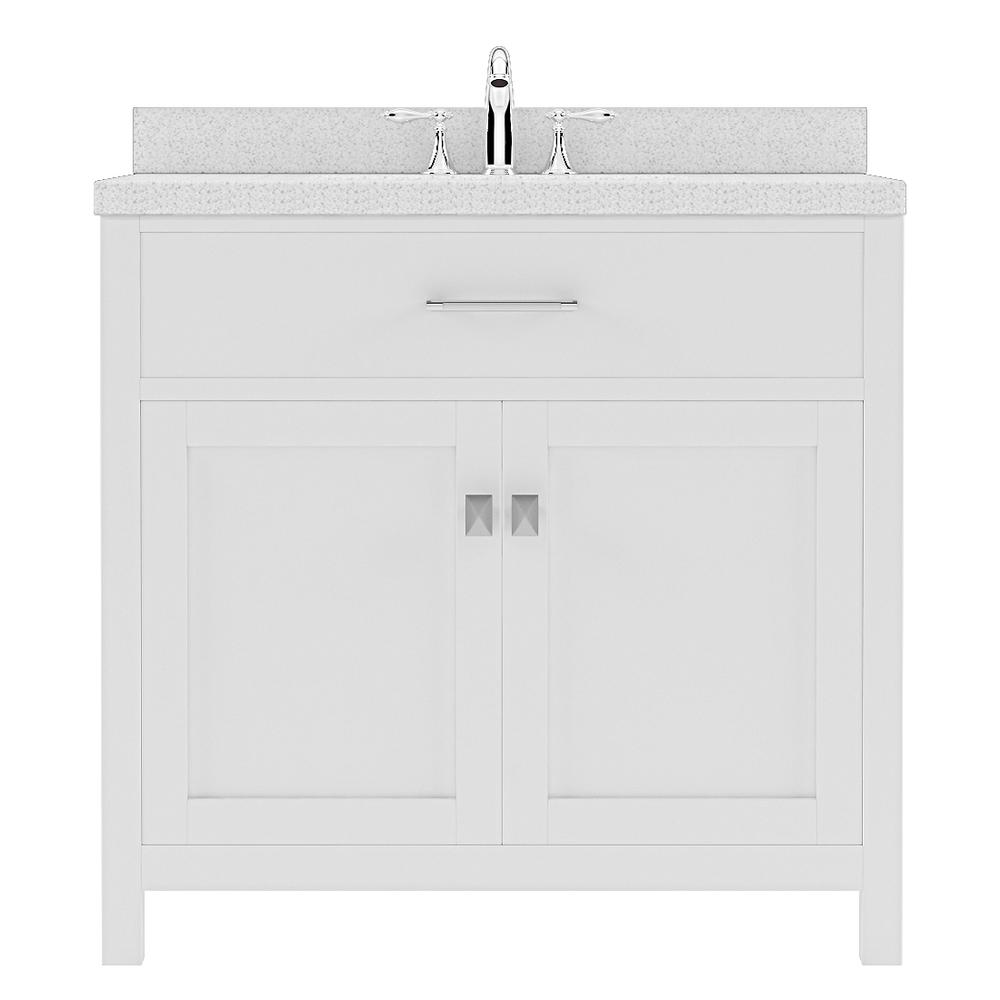 Caroline 36" Single Bath Vanity in White with White Quartz Top and Round Sink