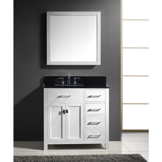 Caroline Parkway 36" Vanity in White with Top and Sink and Mirror MS-2136R-BGSQ-WH