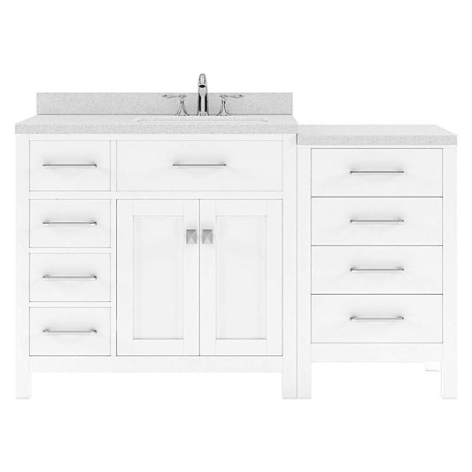 57" Single Bath Vanity in White with White Quartz Top and Square Sink