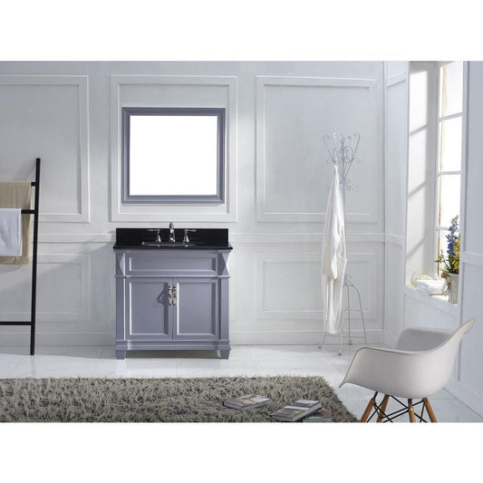 Victoria 36" Bath Vanity in Gray with Stone Top and Sink and Mirror MS-2636-BGSQ-GR