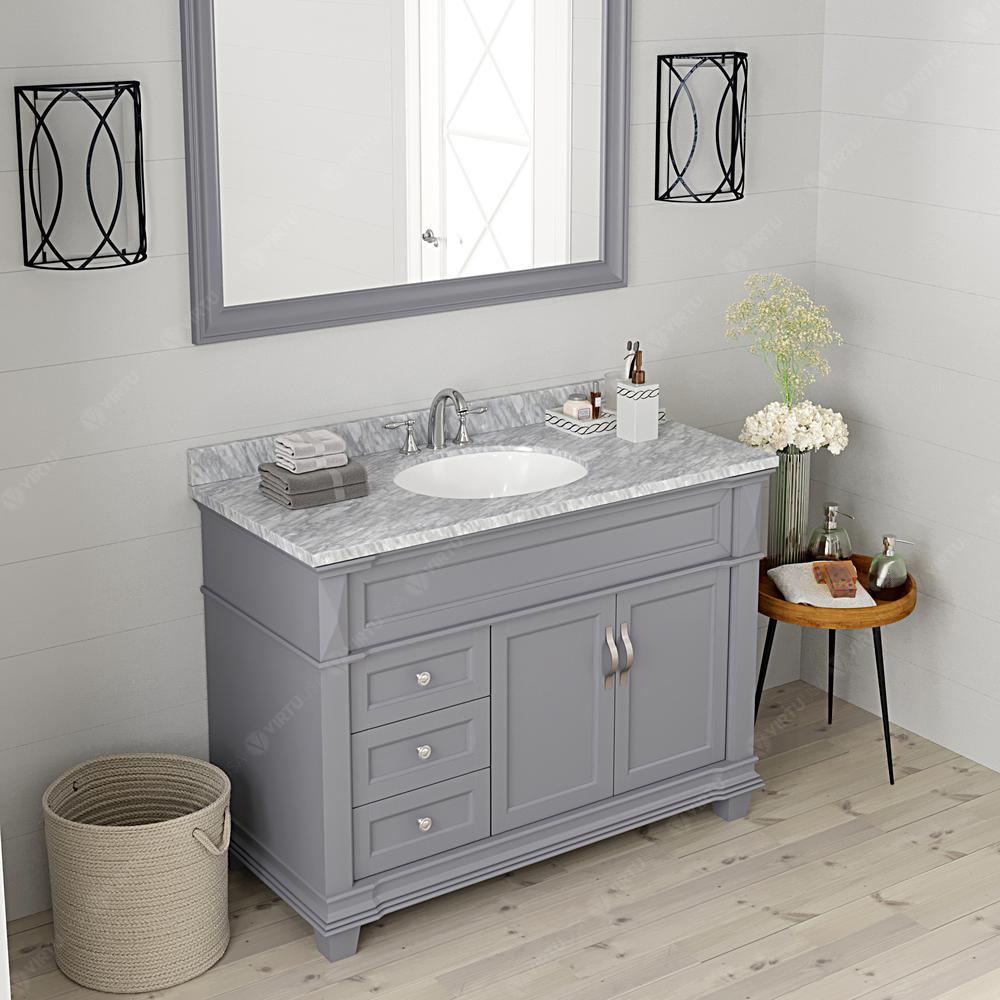 Victoria 48" Bath Vanity in Gray with Marble Top and Sink and Mirror MS-2648-WMRO-GR