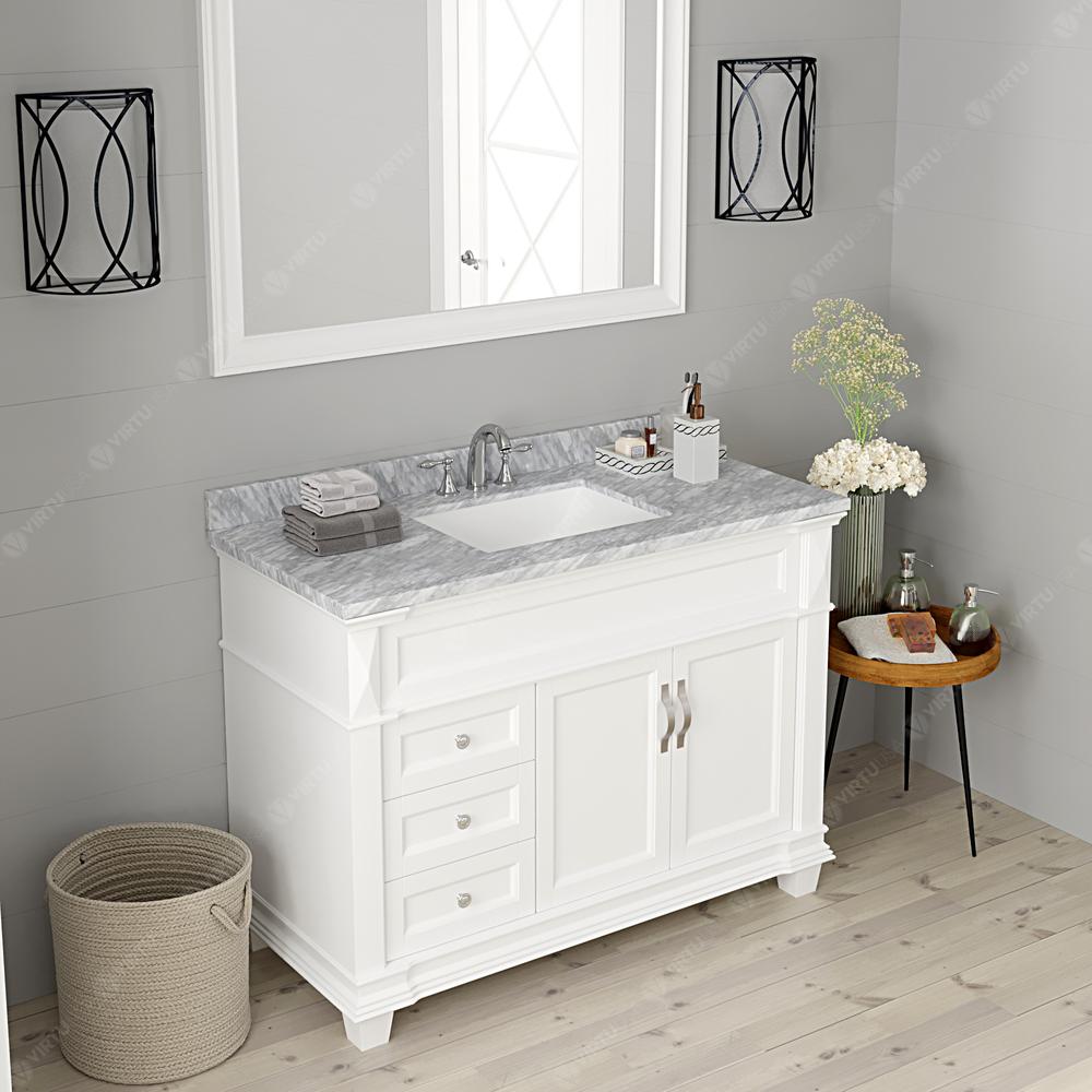 Victoria 48" Bath Vanity in White with Marble Top and Sink and Mirror MS-2648-WMSQ-WH