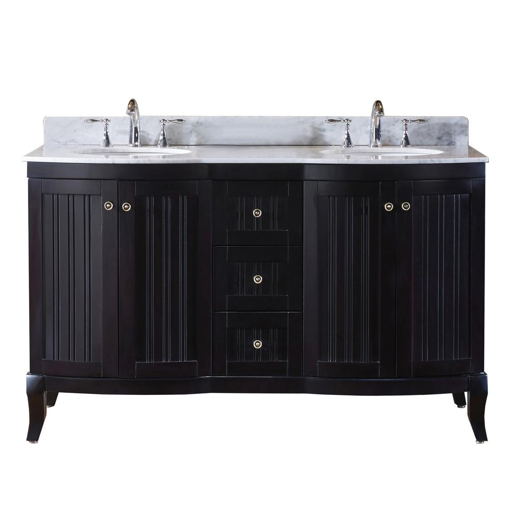 Khaleesi 60" Double Bath Vanity in Espresso with White Marble Top and Round Sinks with Brushed Nickel Faucets