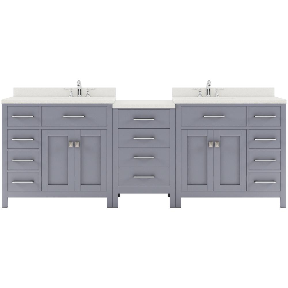 Caroline Parkway 93" Double Bath Vanity in Gray with White Quartz Top and Square Sinks with Polished Chrome Faucets