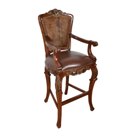 Western Chippendale Fur and  Leather Bar Stool