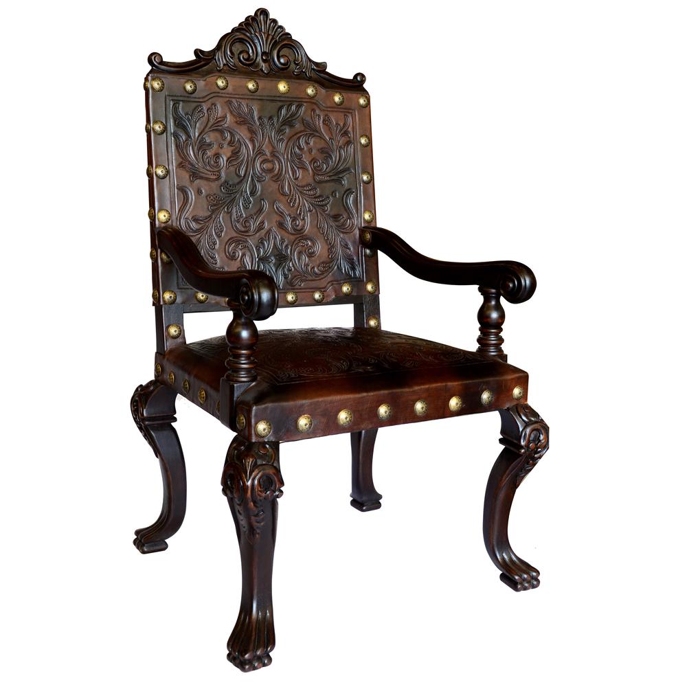 Carved Leather Arm Chair