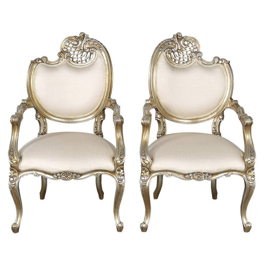 Pair of French Rococo Mahogany Fire Side Chairs in  Platine Silver Finish