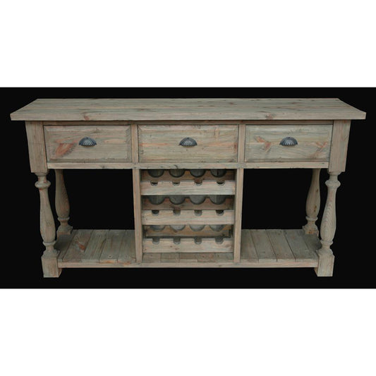 Farmhouse Console with Wine Rack in All Natural Finish