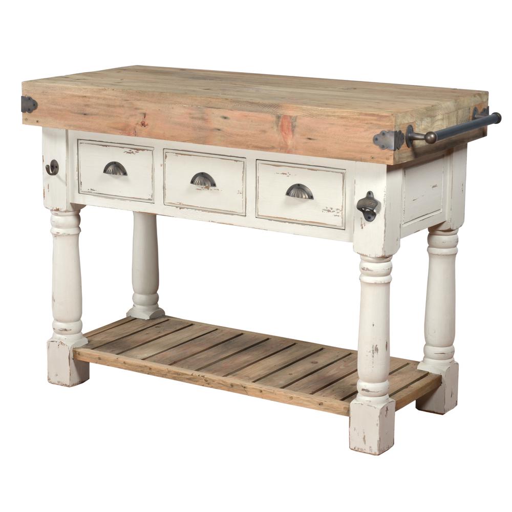 Farmhouse Island Work Console  White Chalk and Natural