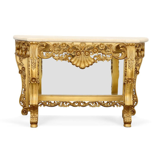 Gold Petticoat Cream Marble Top Console Table