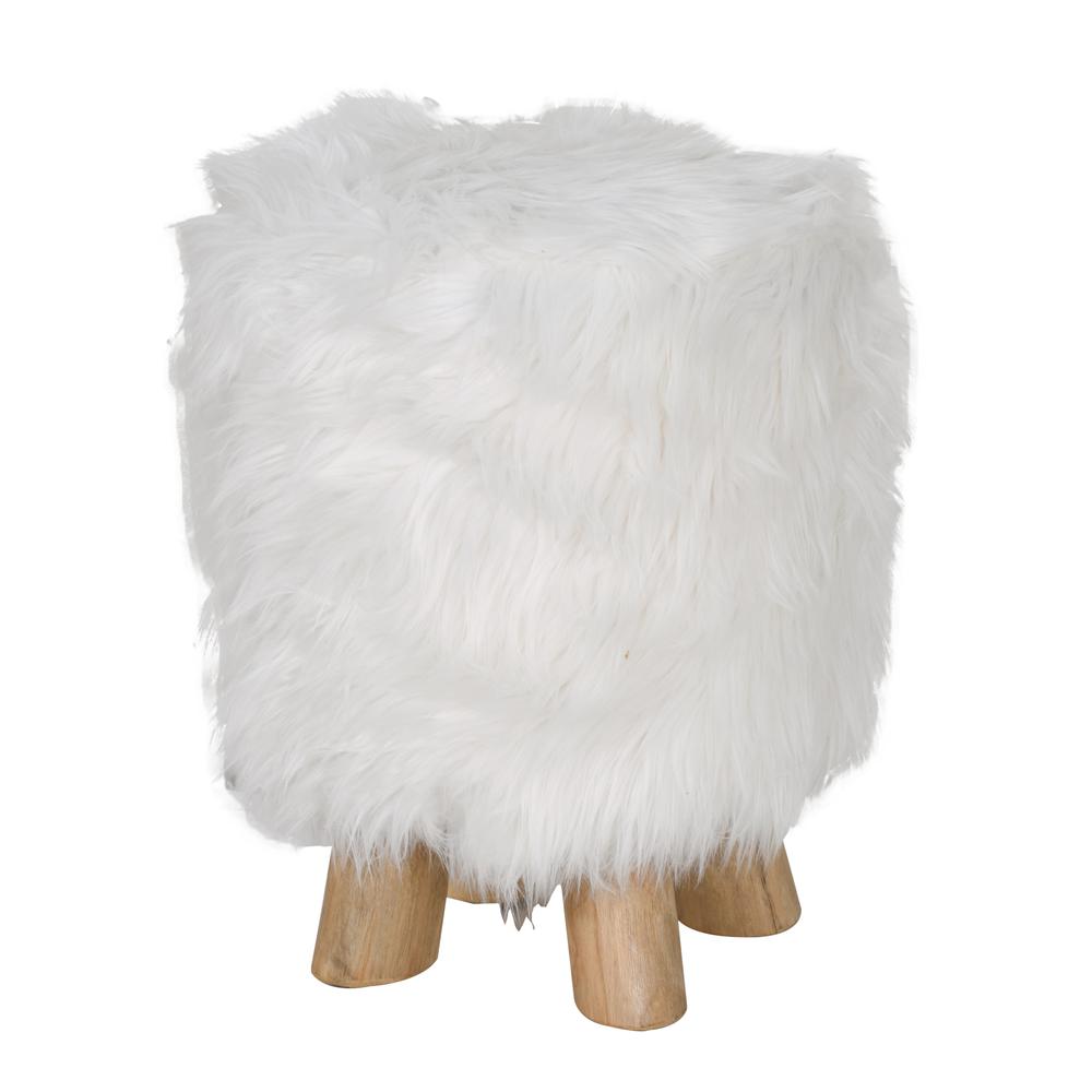 Woolly Faux Pouf Ottoman Stool With Natural Log Feet