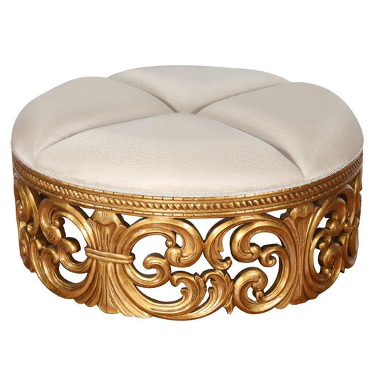 Gold Rococo Ottoman with Cream Fabric