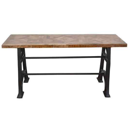 Wood and Industrial Iron Mango Parquet Console Table 60 Inch