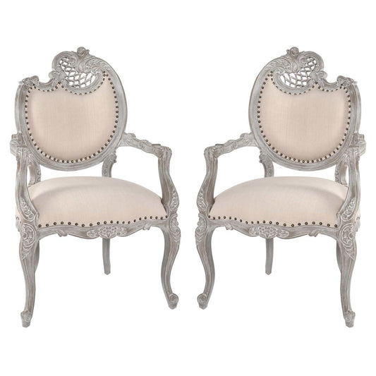 Mystique Gray Pair of French Rococo Fire Side Chair