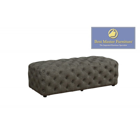 Best Master Furniture Parisa 53" Rectangular Tufted Linen Ottoman in Gray