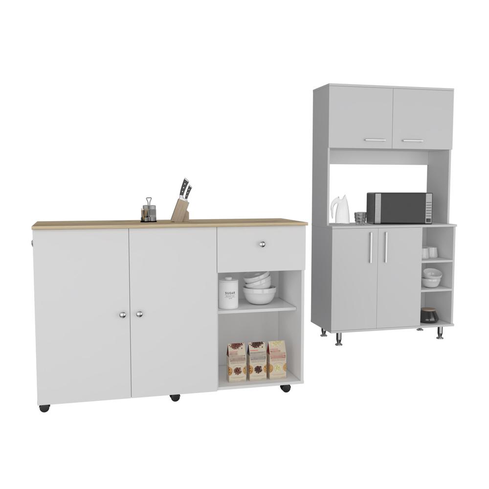 Edmond 2 Piece Kitchen Set, Syros Kitchen Island Cart  + Kitchen Pantry Cabinet