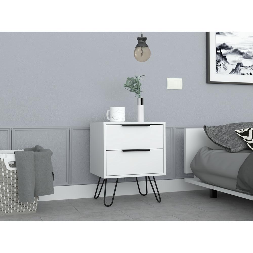 DEPOT E-SHOP Kentia Night Stand- Four Legs, Two Drawers-White, For Bedroom