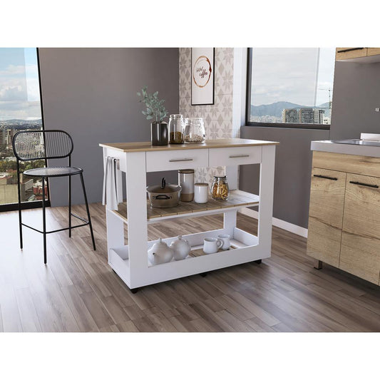 Delos 46 Kitchen Island White-Light Oak