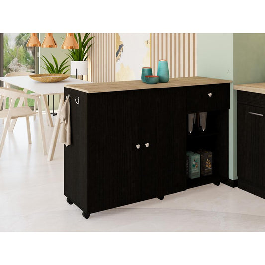 Syros Kitchen Island Cart Black Wengue-Light Oak.