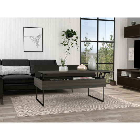 DEPOT E-SHOP Osaka Lift Top Coffee Table, Two Legs, Two Flexible Shelves, Countertop, Espresso/Black, For Living Room