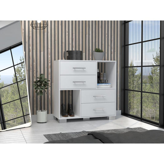 DEPOT E-SHOP Fountain Dresser, Two Open Shelves, Four Drawers-White, For Bedroom