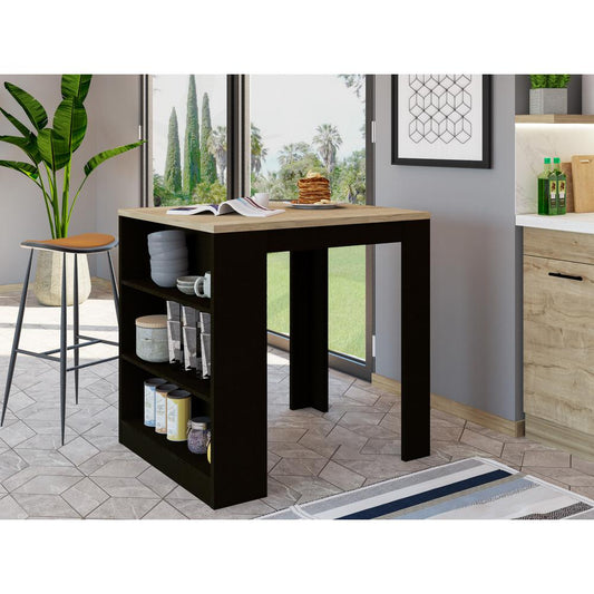 Milos Kitchen Island Table Black Wengue-Light Oak