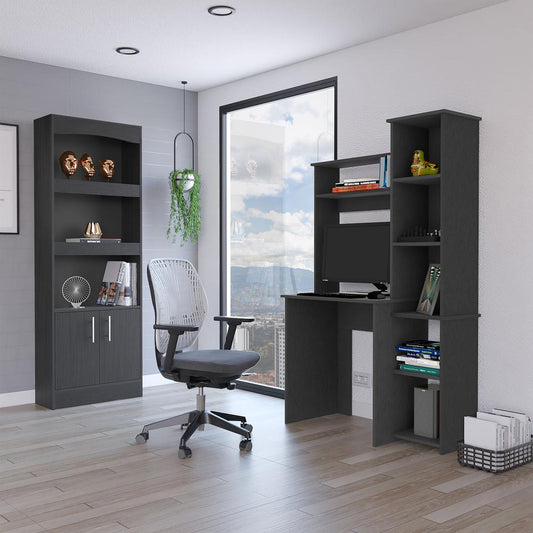 Detroit 2 Piece Office Set, Dozza Bookcase + Aramis Desk, Black