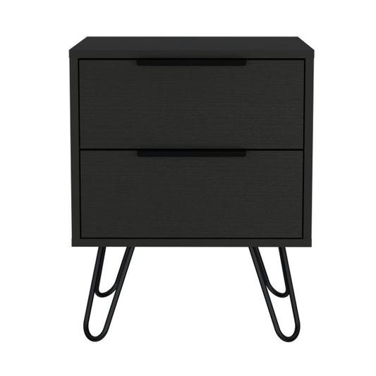 DEPOT E-SHOP Kentia Night Stand- Four Legs, Two Drawers-Black, For Bedroom