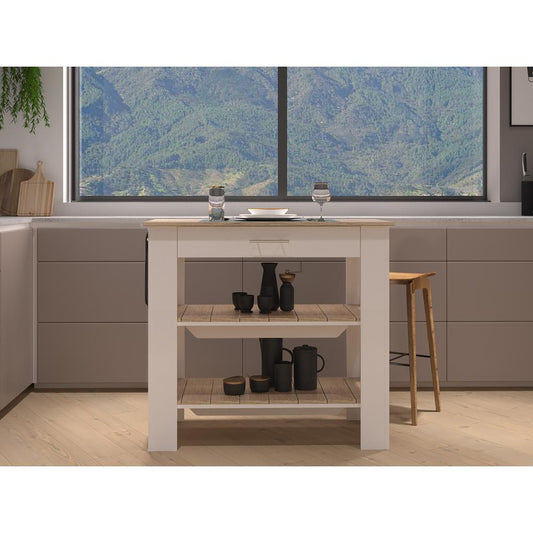 Delos 46 Kitchen Island White/Light Oak