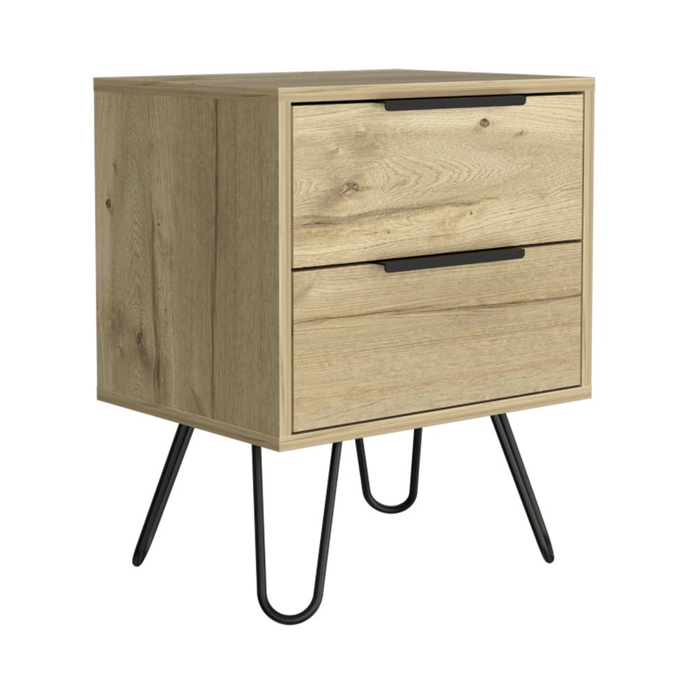 DEPOT E-SHOP Kentia Night Stand- Four Legs, Two Drawers-Light Oak, For Bedroom