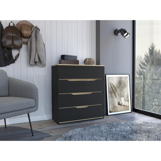 DEPOT E-SHOP Aralia Drawer Dresser-Four Drawers, Countertop-Black/Light Oak, For Bedroom