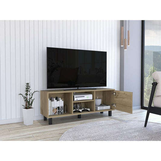 DEPOT E-SHOP Myrtle Tv Stand-Tabletop,Three Open Shelves, One Cabinet-Light Oak, For Bedroom