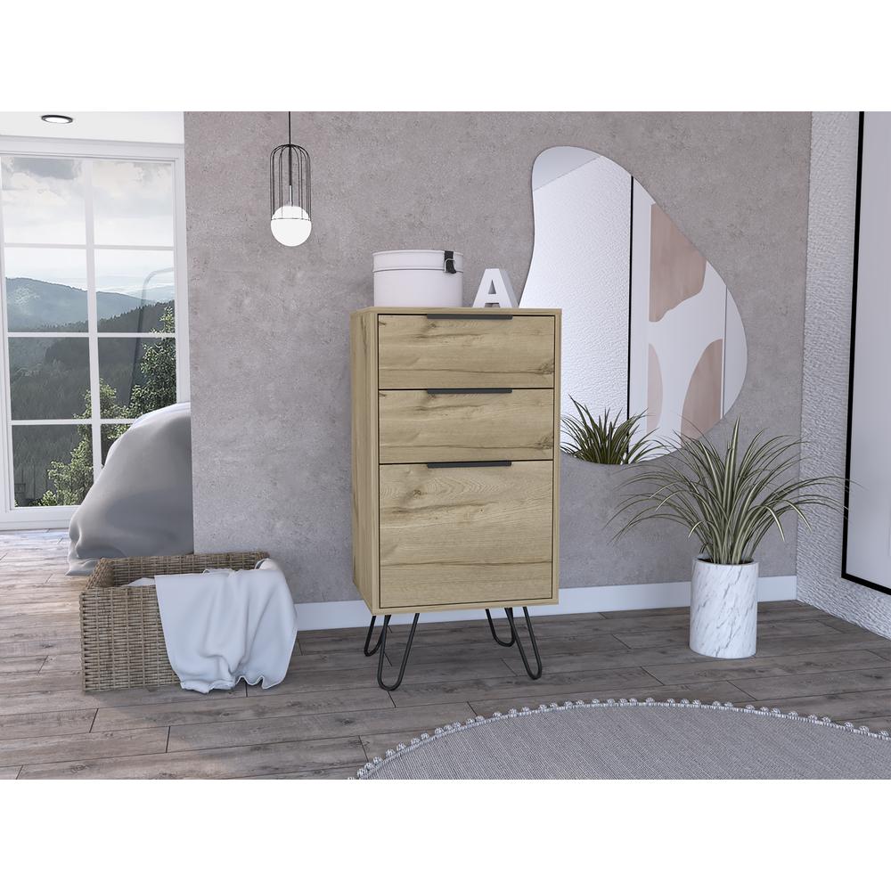 DEPOT E-SHOP Valerian Light Dresser- Countertop,Three Drawers, Four Steel Legs-Light Oak, For Bedroom