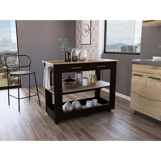 Delos 46 Kitchen Island Black-Light Oak