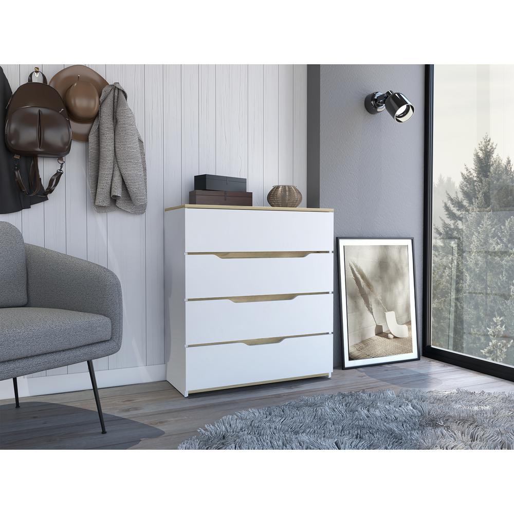 DEPOT E-SHOP Aralia Drawer Dresser-Four Drawers, Countertop-White/Light Oak, For Bedroom