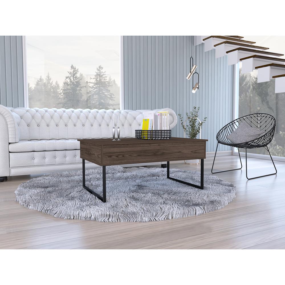 DEPOT E-SHOP Viena Lift Top Coffee Table, Flexible Shelf, Two Legs - Dark Walnut, For Living Room