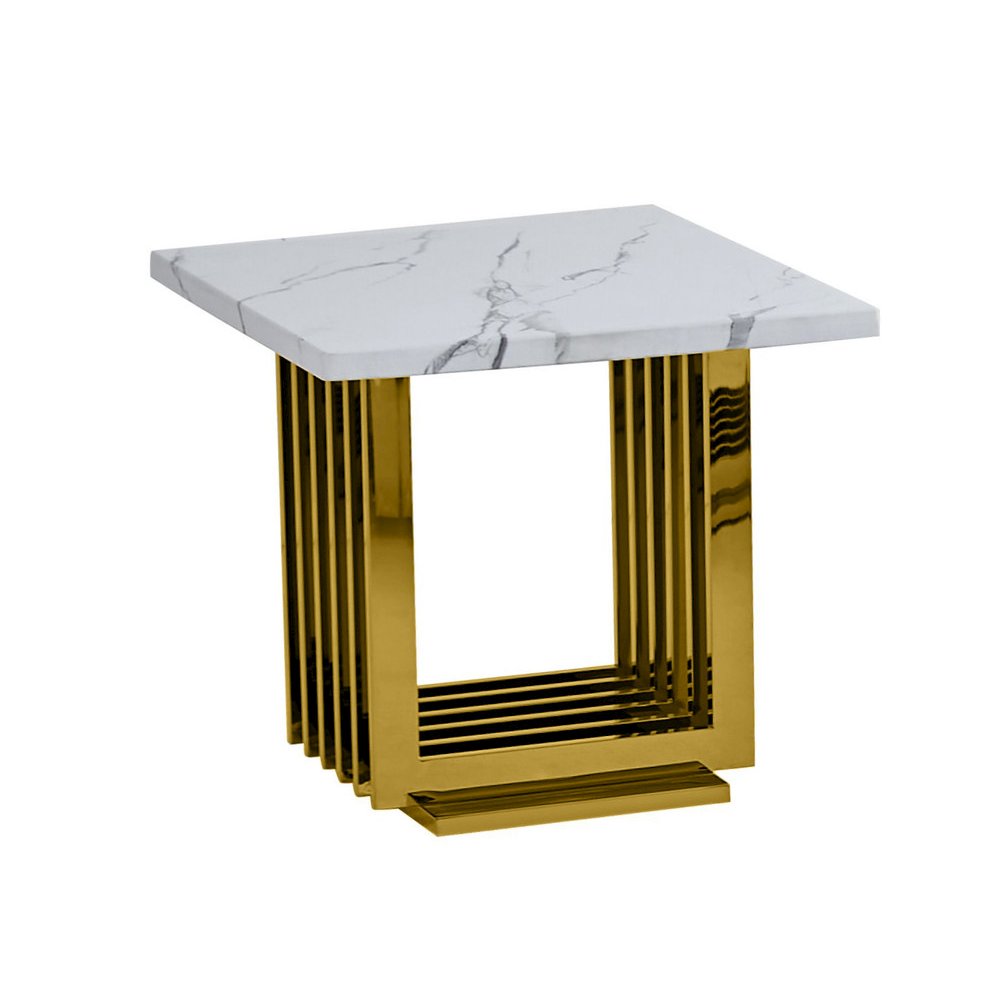 White marble top end table with gold color stainless steel base