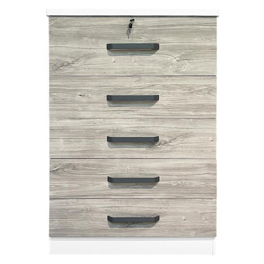 Better Home Products Xia 5 Drawer Chest of Drawers in White & Gray Oak