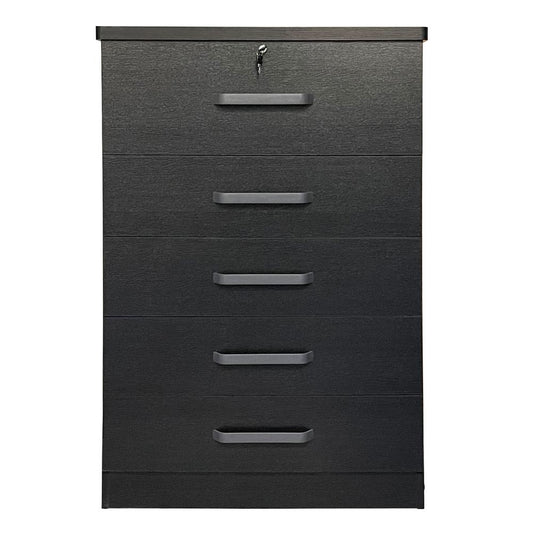 Better Home Products Xia 5 Drawer Chest of Drawers in Black Silver