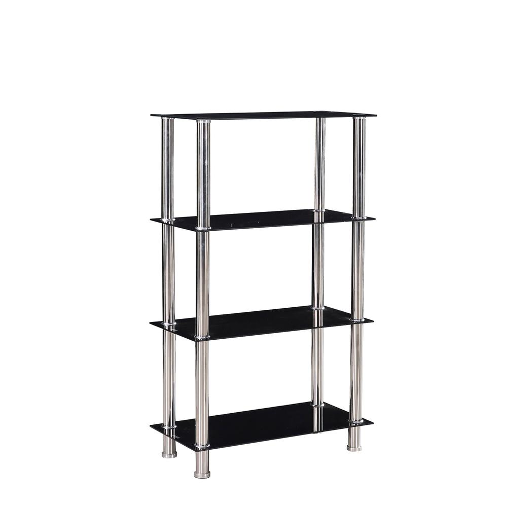 Better Home Products Jane Decorative Glass 4 Tier Shelves Bookcase Silver Chrome