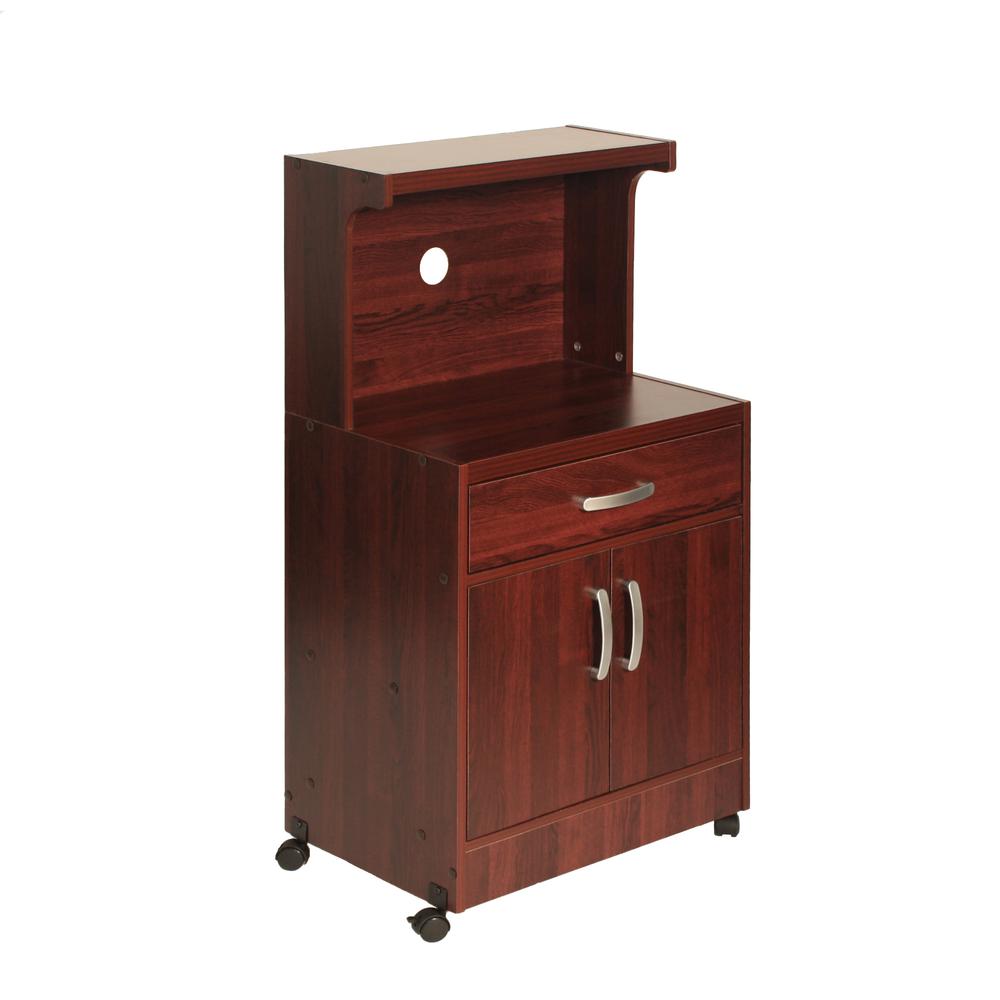 Better Home Products Shelby Kitchen Wooden Microwave Cart in Mahogany