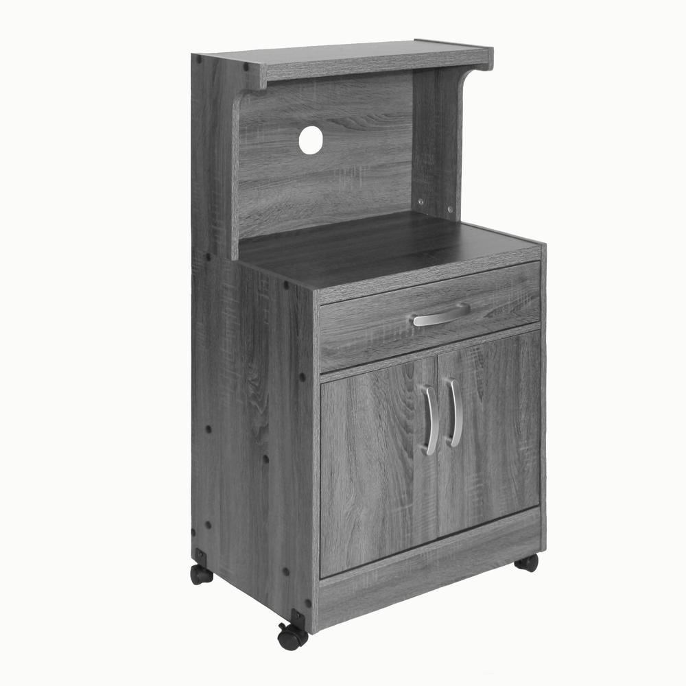 Better Home Products Shelby Kitchen Wooden Microwave Cart in Gray