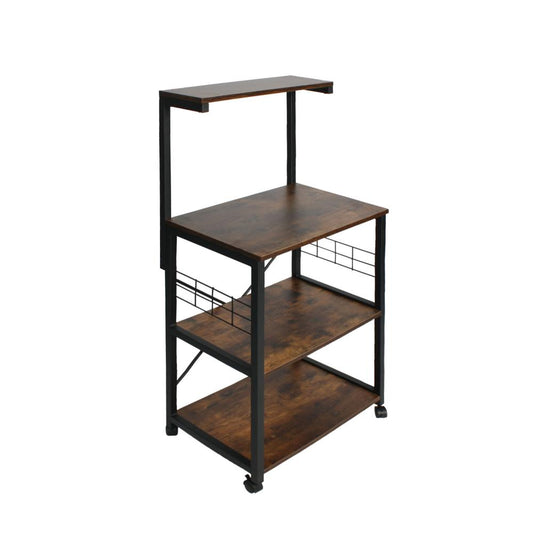 Better Home Products Wooden Mobile Microwave Stand Cart in Brown