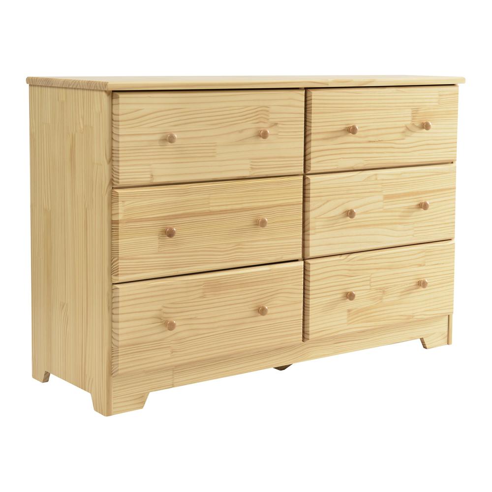 Better Home Products Solid Pine Wood 6 Drawer Double Dresser in Natural.