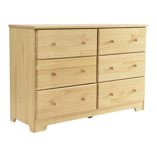 Better Home Products Solid Pine Wood 6 Drawer Double Dresser in Natural.