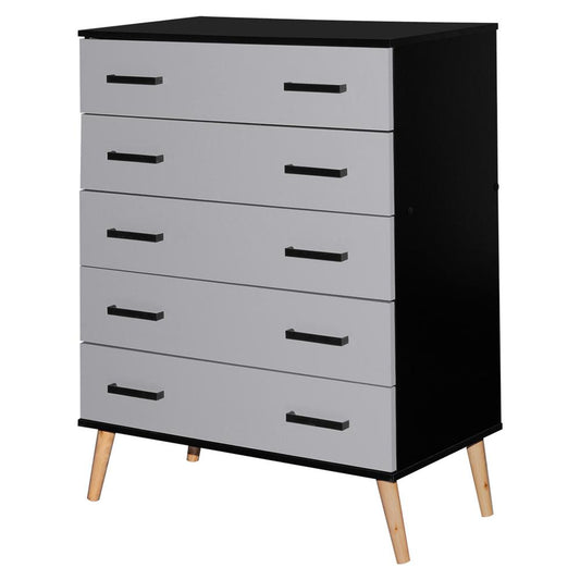 Better Home Products Eli Mid-Century Modern 5 Drawer Chest in Black & Light Gray