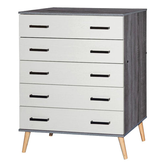 Better Home Products Eli Mid-Century Modern 5 Drawer Chest Charcoal Oak & Silver Oak