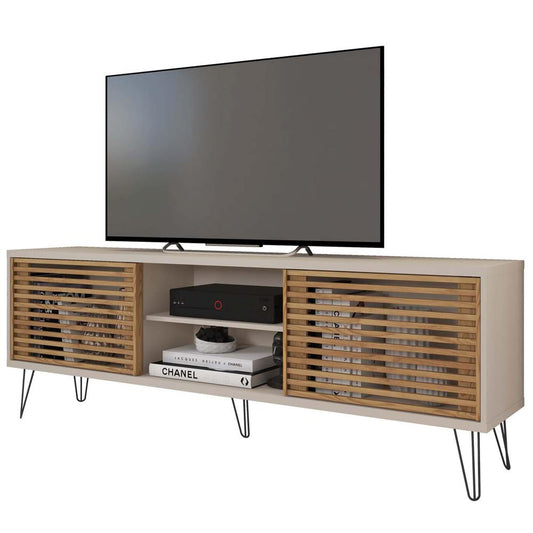 Frizz Mid-Century Modern TV Stand White and Natural Oak