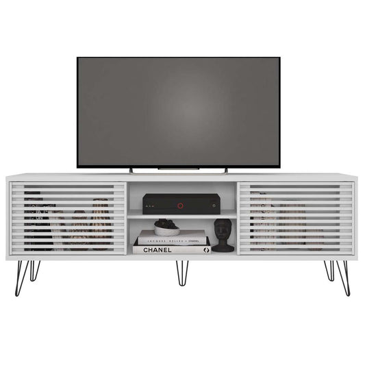 Better Home Products Frizz Mid-Century Modern TV Stand for up to 70 Inches TV in White / Easy Assembly