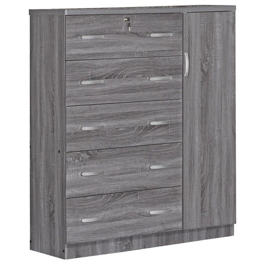 Better Home Products JCF Sofie 5 Drawer Wooden Tall Chest Wardrobe in Gray